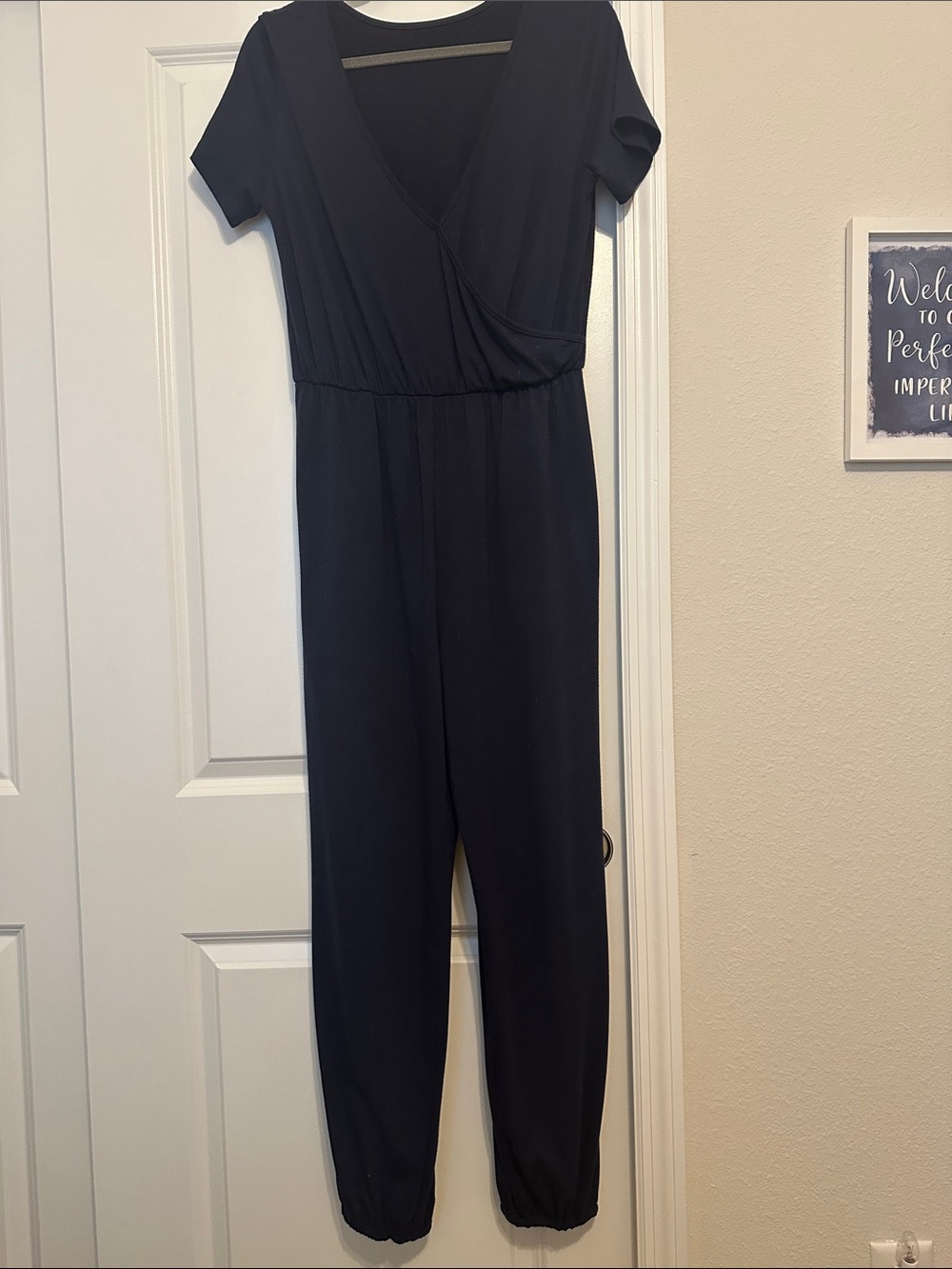 Women's Navy Blue Short-Sleeve Jumpsuit